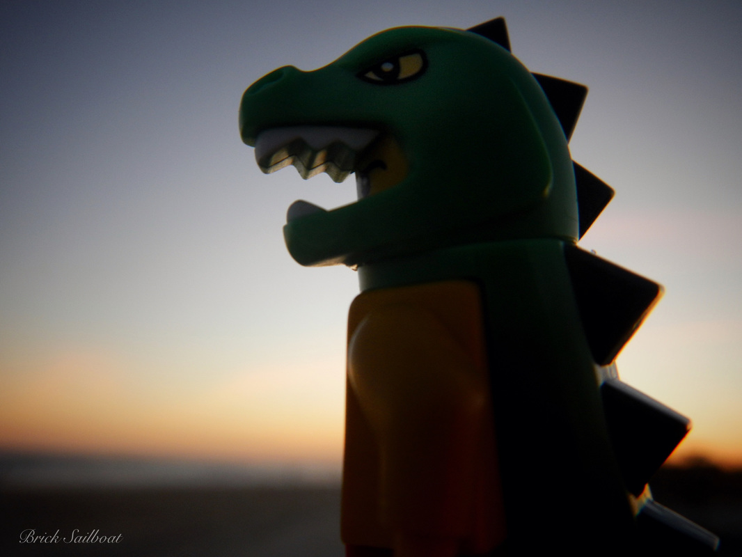 LEGO pirate in a Dinosaur costume