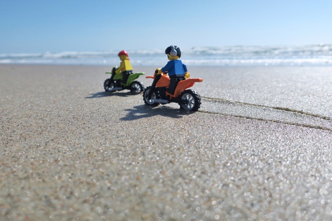 The pirates patrol the beach via dirt bikes